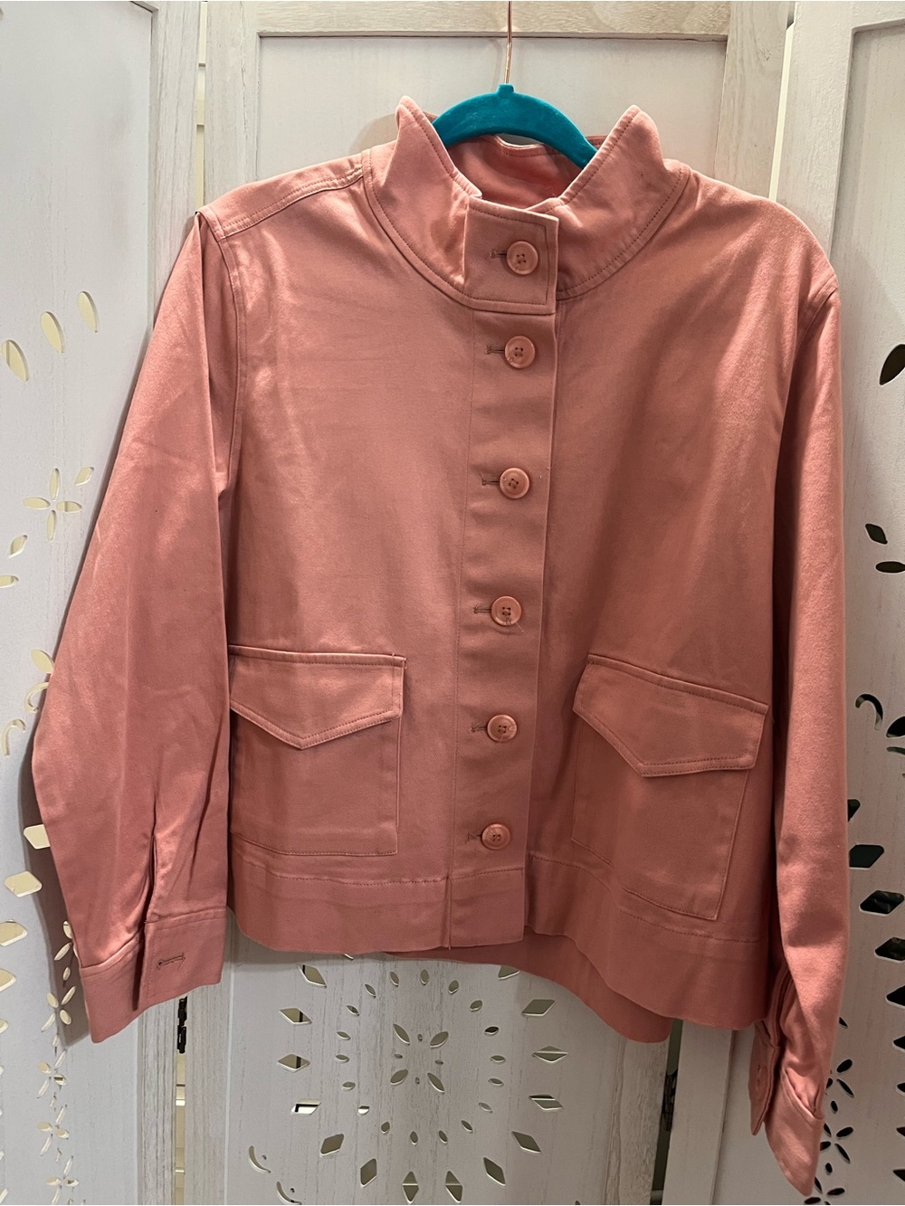 Womens Mock Neck Long Sleeve Jacket in Light Coral